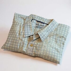 Rough‎ Stock Western Shirt XXL Blue White Geometric Pearl Snap Cowboy Texas